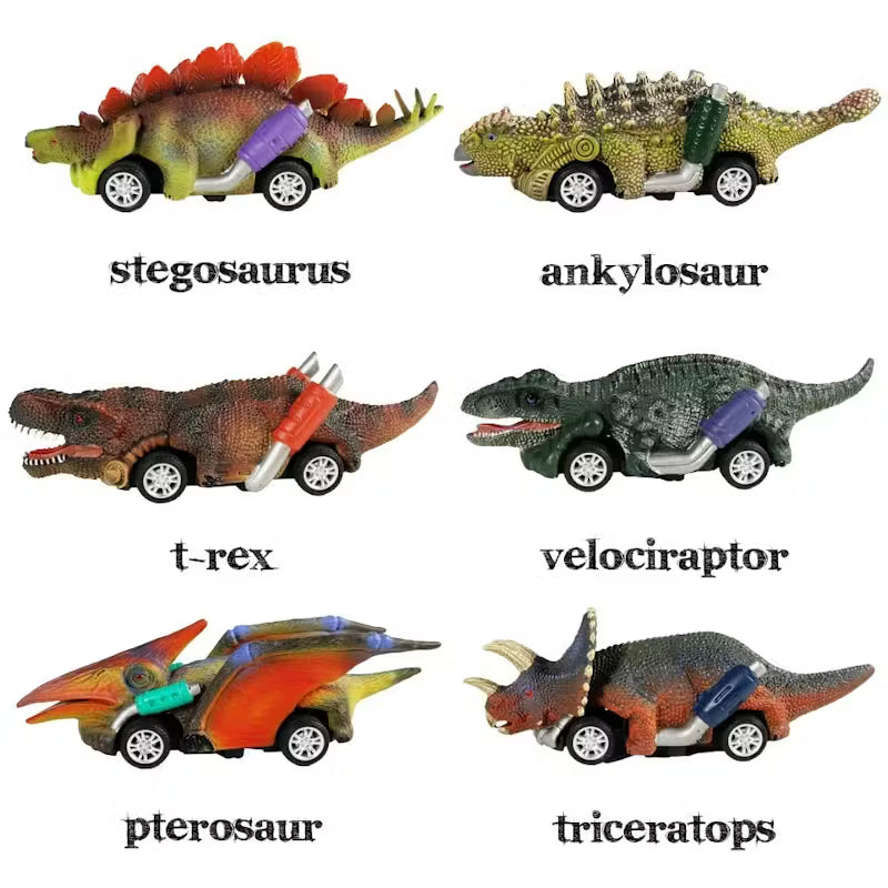 6x Pull Back Dinosaur Car Toys