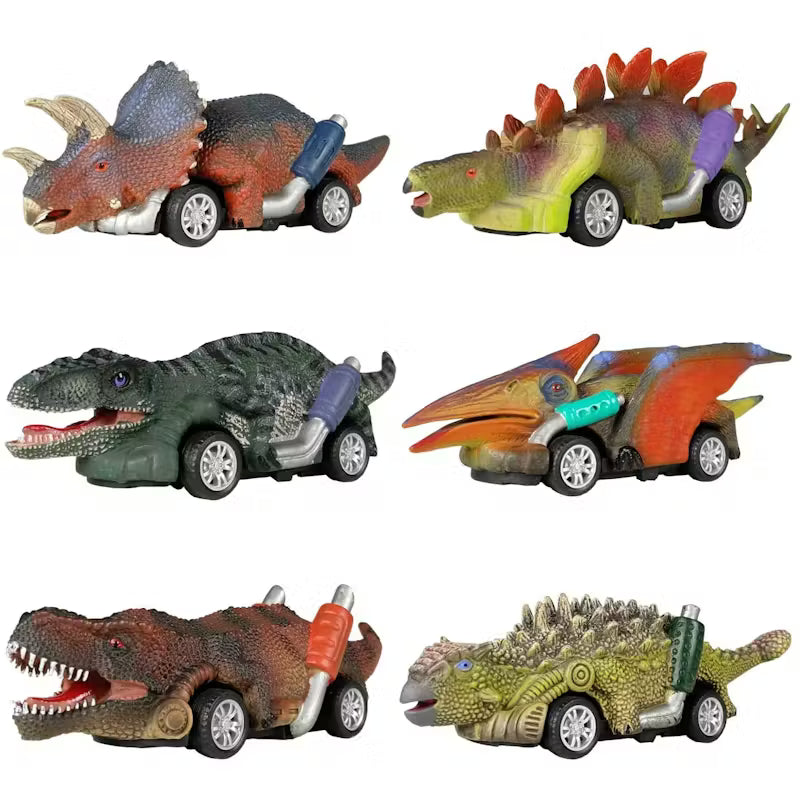 6x Pull Back Dinosaur Car Toys
