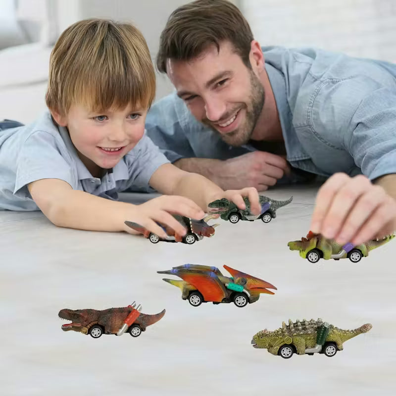 6x Pull Back Dinosaur Car Toys
