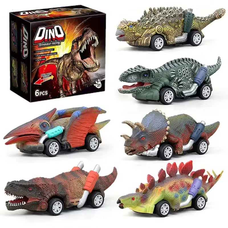 6x Pull Back Dinosaur Car Toys