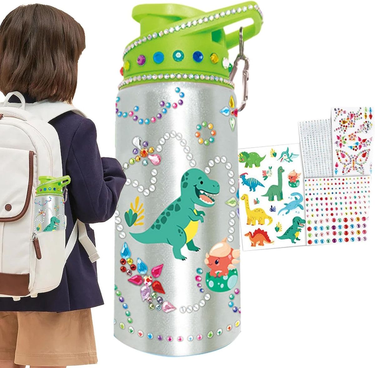 Dinosaur Kids Water Bottle with Decorate DIY Arts & Craft for Ages 4-12 Years