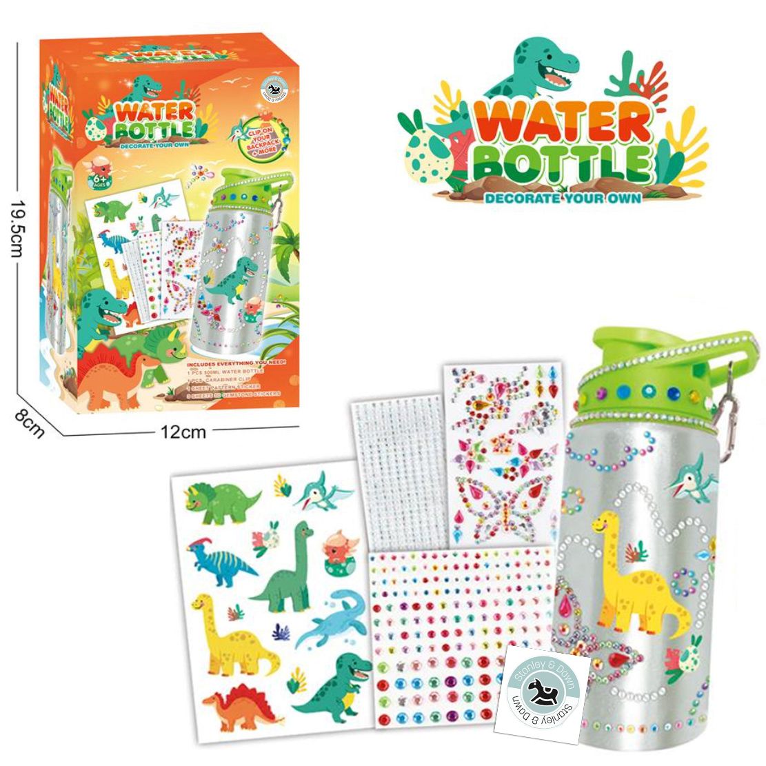Dinosaur Kids Water Bottle with Decorate DIY Arts & Craft for Ages 4-12 Years